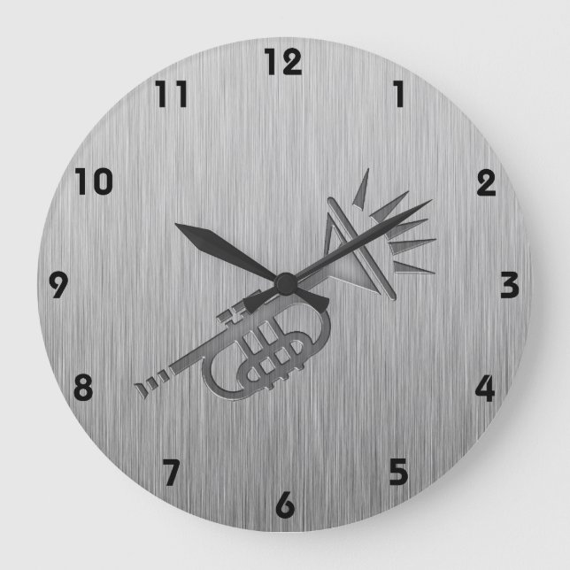 Grande Horloge Ronde Trompette à look métal brossé (Recto)