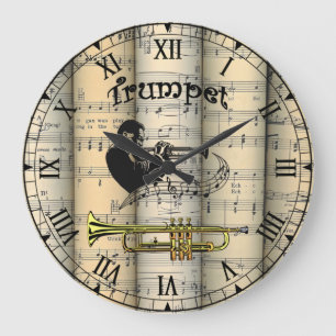 Grande Horloge Ronde Trompette ~ Musique en feuille Vintage roulée ~ Un