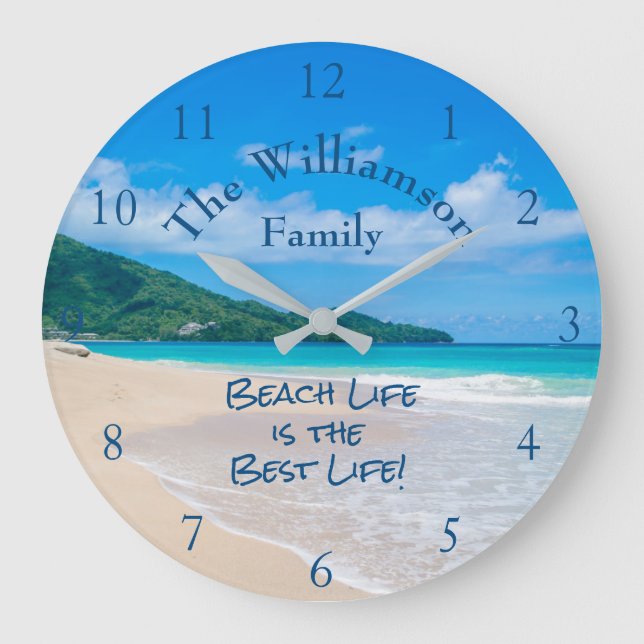 Grande Horloge Ronde Tropcal Beach Aqua Ocean White Sand Waves (Recto)