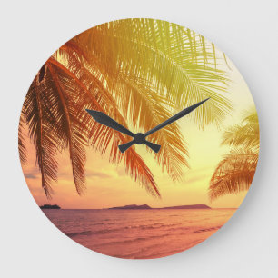 Grande Horloge Ronde Tropical Beach Paradise : Paysage serein.