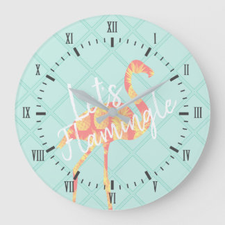 Grande Horloge Ronde Tropical Flamingle Flamant rose & ananas