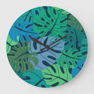 Grande Horloge Ronde Tropical Jungle Palm Motif sans couture
