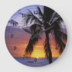 Grande Horloge Ronde Tropical Sunset with Palm Tree