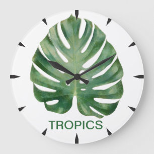 Grande Horloge Ronde Tropiques Feuille de Monstera