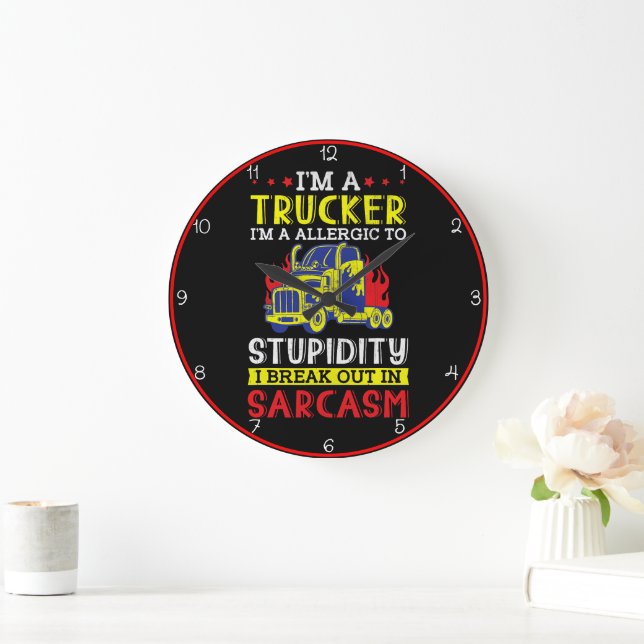 Grande Horloge Ronde Trucker Allergic Stupidité Sarcasme (Maison)