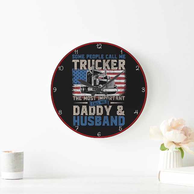 Grande Horloge Ronde Trucker, Papa, Mari American Flag (Maison)