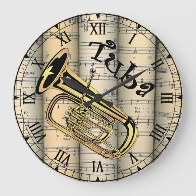 Grande Horloge Ronde Tuba ~ Musique Vintage feuille roulée ~ Unique ~ (Recto)
