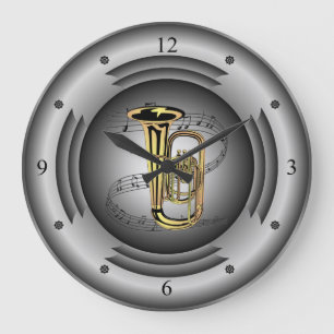 Grande Horloge Ronde Tuba ~ Scroll musical ~ Haut-parleur en argent ~