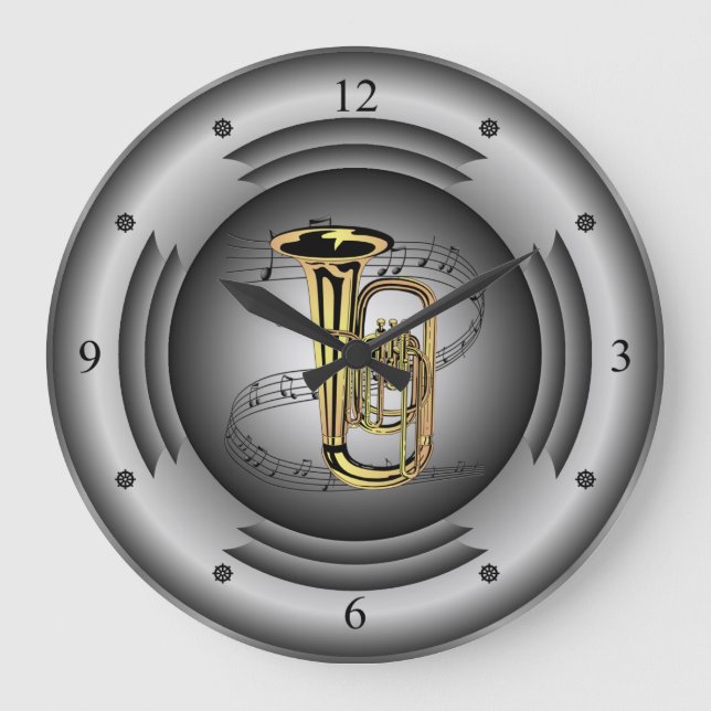 Grande Horloge Ronde Tuba ~ Scroll musical ~ Haut-parleur en argent ~ (Recto)
