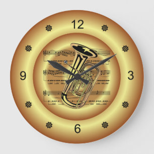Grande Horloge Ronde ~ Tuba ~ Sheet Music ~ Gold Arrière - plan ~ 