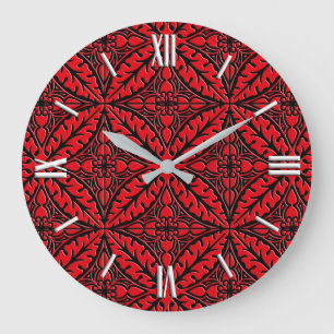 Grande Horloge Ronde Tuiles marocaines - rouge foncé et noires