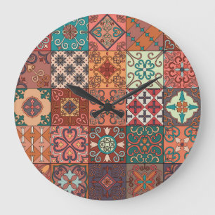 Grande Horloge Ronde Tuiles portugaises : Talavera Style Azulejo.
