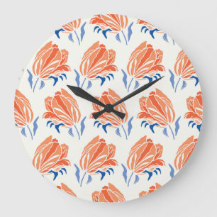 Grande Horloge Ronde Tulipe baroque : Linocut Vintage botanique