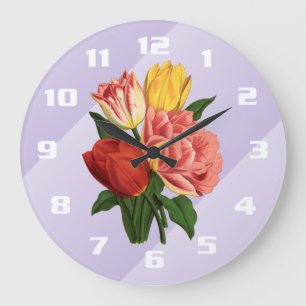 Grande Horloge Ronde Tulipes élégantes vintage