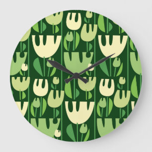 Grande Horloge Ronde Tulipes Motif de style scandinave
