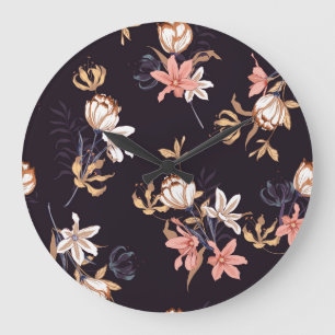 Grande Horloge Ronde tulipes vintages, arrière - plan violet foncé