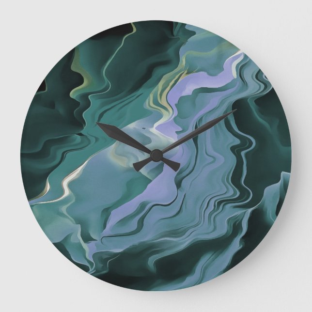 Grande Horloge Ronde Turbulence bleue Acrylique pour l'art Abstrait (Recto)