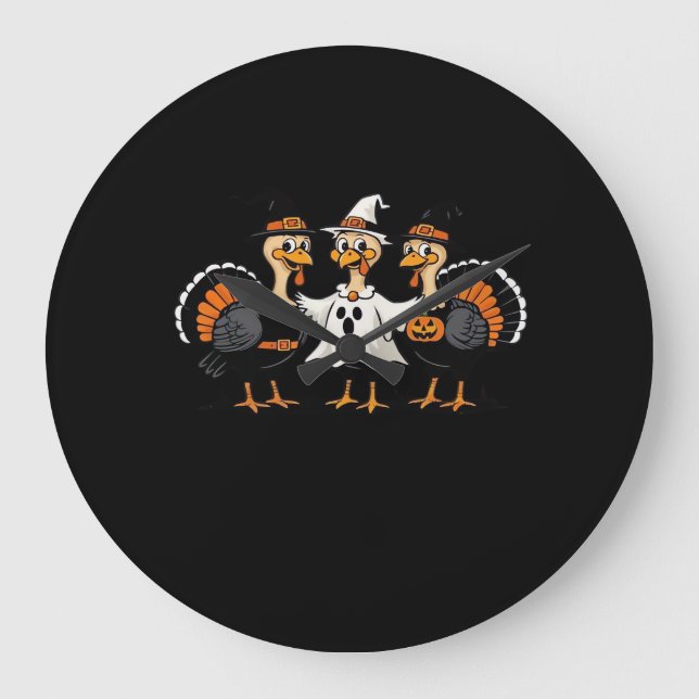 Grande Horloge Ronde Turquie Halloween Boo, Thanksgiving Turquie, Éffra (Recto)
