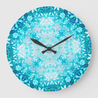 Grande Horloge Ronde Turquoise Aqua Blue Floral