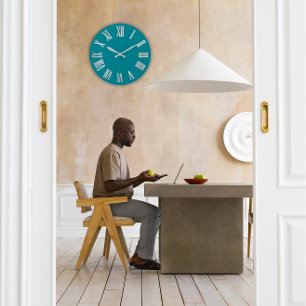 Grande Horloge Ronde Turquoise Aqua Blue Silver Grey