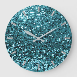 Grande Horloge Ronde Turquoise Aqua Blue Sparkly Faux Parties scintilla