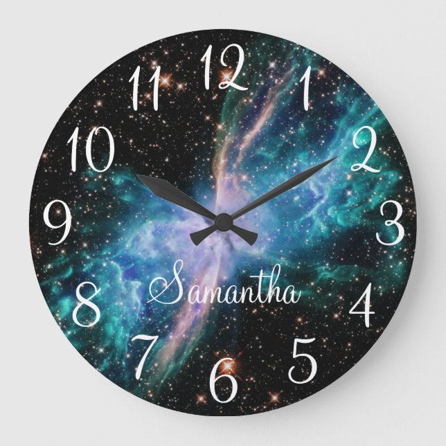 Grande Horloge Ronde Turquoise Butterfly Nebula Celestial Photo (Recto)