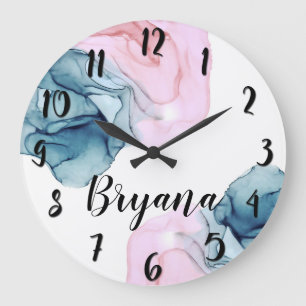 Grande Horloge Ronde Turquoise et rose Ethereal Imaginaire glam tendanc
