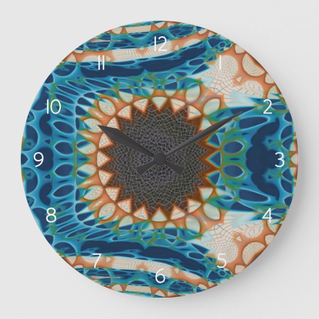 Grande Horloge Ronde Turquoise Gold Sun Southwestern Art (Recto)