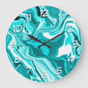 Grande Horloge Ronde Turquoise, Turquoise et Marbre blanc