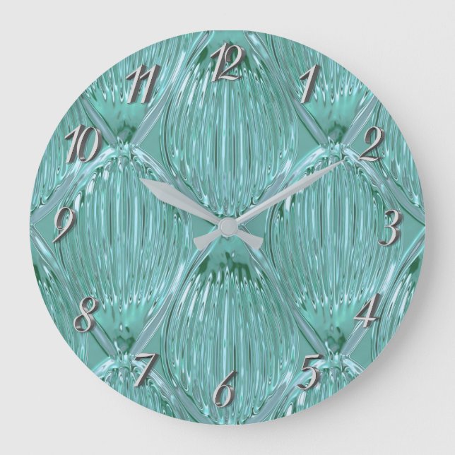 Grande Horloge Ronde Turquoise verre look motif abstrait élégant (Recto)