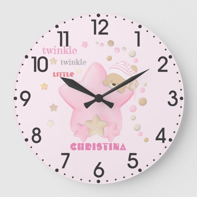 Grande Horloge Ronde Twinkle Twinkle Star Baby Girl Teddy Bear (Recto)