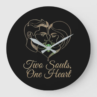 Grande Horloge Ronde Two Souls, One Heart – Elegant Romantic Line Art