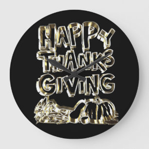 Grande Horloge Ronde Typographie bon thanksgiving Citrouille de récolte
