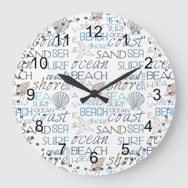 Grande Horloge Ronde Typographie de plage (Recto)