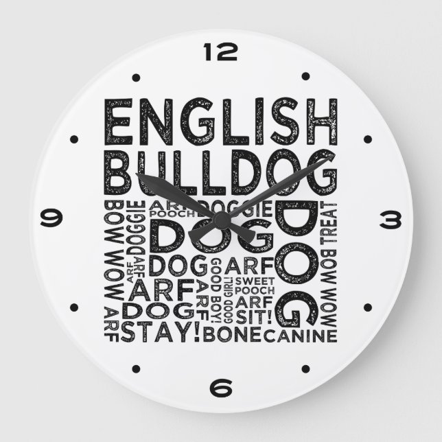 Grande Horloge Ronde Typographie du Bulldog anglais (Recto)
