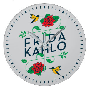 Grande Horloge Ronde Typographie florale de Frida Kahlo  