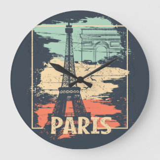 Grande Horloge Ronde Typographie parisienne : affiche Eiffel abstraite.