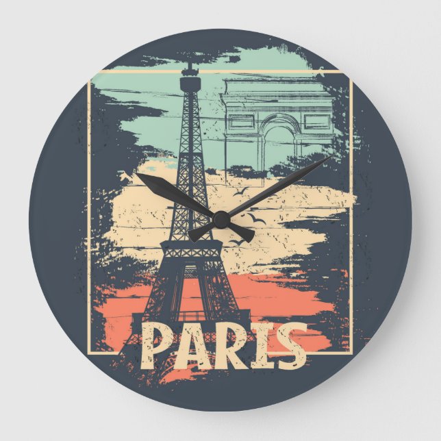 Grande Horloge Ronde Typographie parisienne : affiche Eiffel abstraite. (Recto)