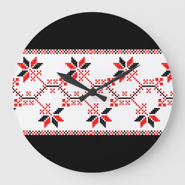 Grande Horloge Ronde ukraine traditionnelle folk motif ethnique géométr (Recto)