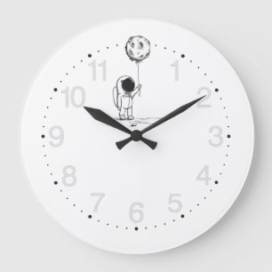 Grande Horloge Ronde Un astronaute dans l'espace avec un ballon de lune