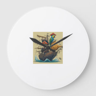 Grande Horloge Ronde un bateau de pirates avec perroquet