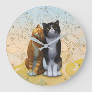 Grande Horloge Ronde Un couple de chats : l'amour est dans l'air ? gran