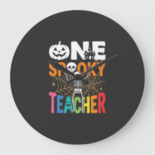 Grande Horloge Ronde Un design Halloween d'enseignant effrayant_1