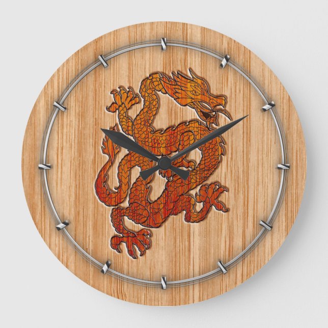 Grande Horloge Ronde Un dragon rouge sur Bambou comme (Recto)