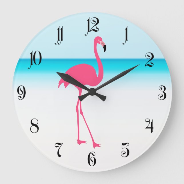 Grande Horloge Ronde Un joli flamant rose sur la plage (Recto)