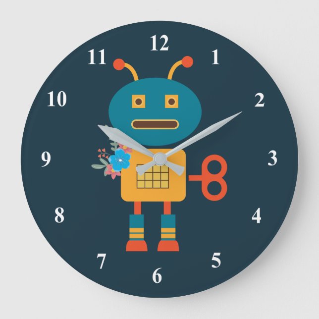 Grande Horloge Ronde Un joli robot design pour enfants (Recto)