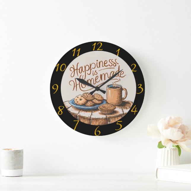 Grande Horloge Ronde Un matin sucré : Cookies et café (Maison)