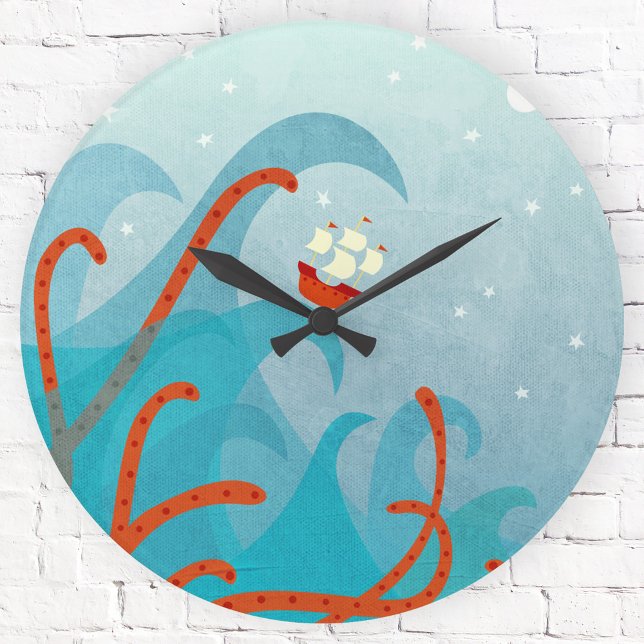 Grande Horloge Ronde Un Mauvais Jour Pour Les Marins Art Nautique (Sailing sea monster fun wall clock)
