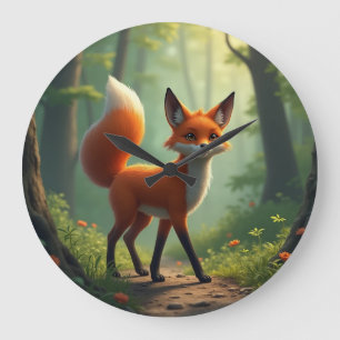 Grande Horloge Ronde Un renard mystique errant dans la forêt