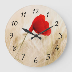 Grande Horloge Ronde Un seul pavot rouge dans un champ de graminées